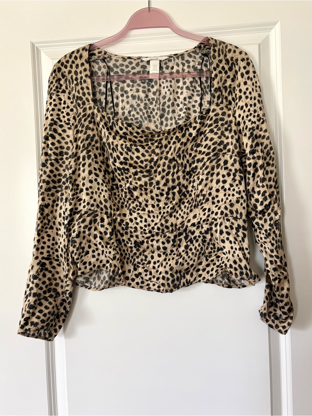 H&M Leopard Print Satin Blouse Long Sleeve Animal Print Top XL